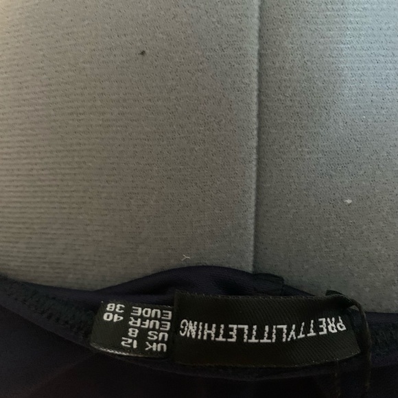 Navy Bardot Frill MIDI Dress - Picture 3 of 4